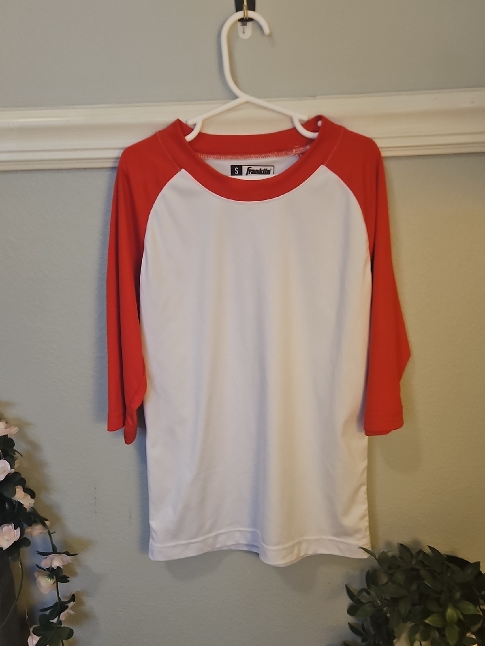 Franklin Kids' White Baseball Tee with Red Raglan Sleeves